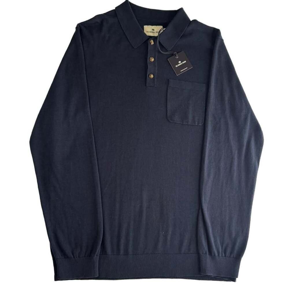 The Normal Brand Long Sleeve knit Polo Size L Navy Pocket